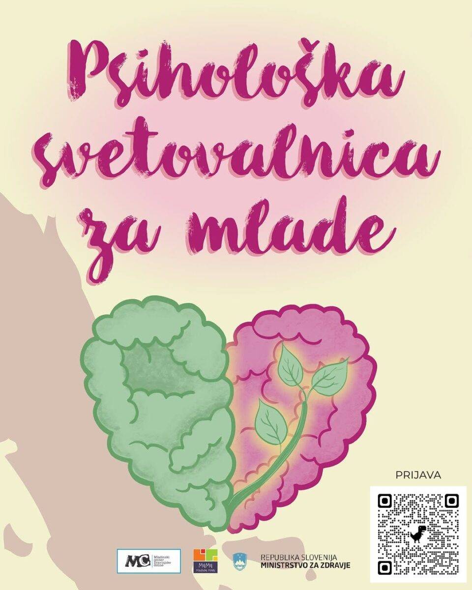 Na psihološko svetovalnico se je mogoče prijaviti preko QR kode na grafiki ali preko e-poštnega naslova svetovalnica@mcdd.si.